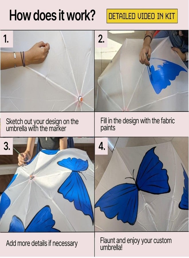 KITSTERS DIY Umbrella Painting Kit | Paint Your Umbrella - Fabric Acrylic Paints - Paint Brush | Birthday Gifting Items - Play Date | Activity for Kids & Adults | Detailed Video Workshop Included - Image 4